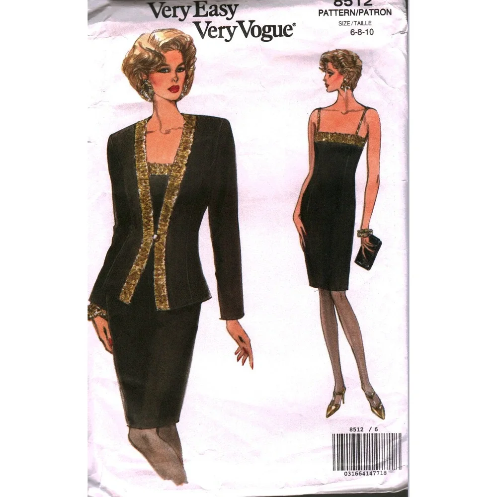 Vogue 8512 Sewing Pattern Misses Jacket Dress Set Size 6 8 10 Evening Wear VTG